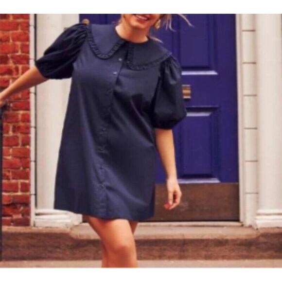 Eloquii Oversized Ruffle Collar Shirt Dress Button Down Navy size 18 D03-0284 - Picture 1 of 11
